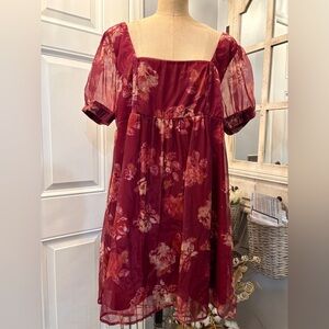 Wild Fable Floral Sheer Long Sleeve Babydoll Mini Dress XXL Fallfashion Glam